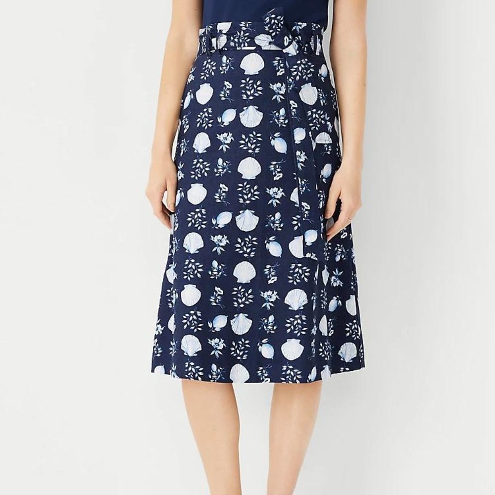 Ann Taylor  Shell Tile Linen Blend Paperbag Skirt New